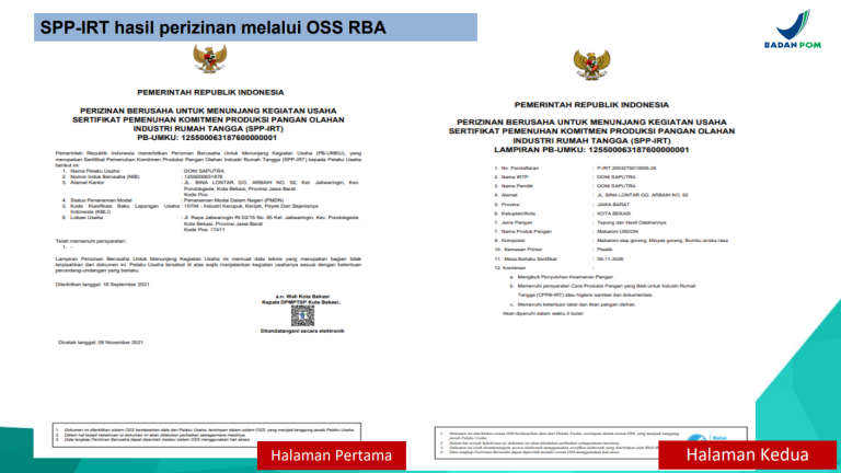 Pedoman Pemberian SPP-IRT Melalui OSS